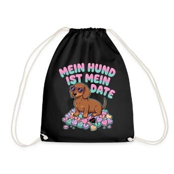 Mein Hund Ist Mein Date Funny German Valentine - Turnbeutel - Schwarz - Vorne