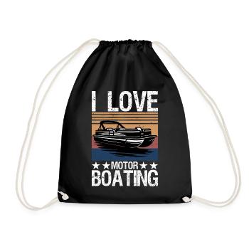 I Love Motor Boating Motorboating Funny Boat - Drawstring Bag - black - Front