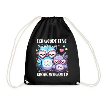 Big sister Owls Older baby Siblings - Drawstring Bag - black - Front