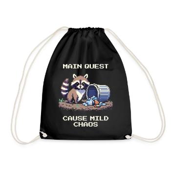 Main Quest: A Little Chaos | Raccoon Fun - Drawstring Bag - black - Front