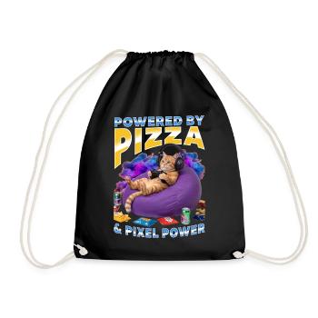 Funny Gaming Gamer Cat - Drawstring Bag - black - Front