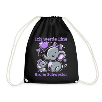Big Sister Elephants Older Sibling - Drawstring Bag - black - Front