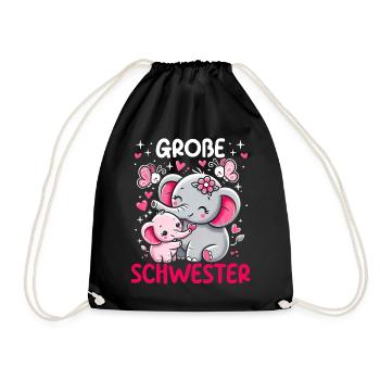Big Sister Elephants Older Sibling - Drawstring Bag - black - Front