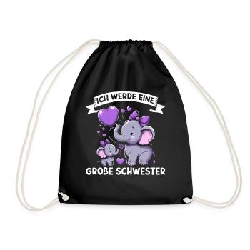 Big Sister Elephants Older Sibling - Drawstring Bag - black - Front