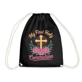 Erste Heilige Kommunion Kreuz Rosen - Turnbeutel - Schwarz - Vorne