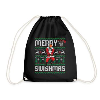Merry Swishmas Holiday Basketball Graphic for Ball - Drawstring Bag - black - Front