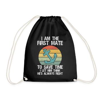 Funny First Mate for Men Women Pontoon Boat Cap - Drawstring Bag - black - Front