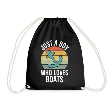 Just a Boy Who Loves Boats Retro Boys Bday Boat - Drawstring Bag - black - Front