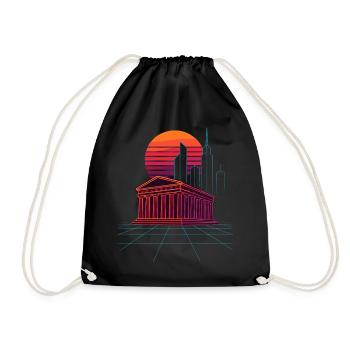 Neon Skyline Meets Ancient Columns - Athens - Drawstring Bag - black - Front
