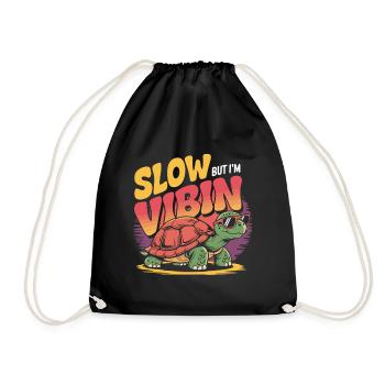 Slow But I'm Vibing Funny Tortoise  - Drawstring Bag - black - Front