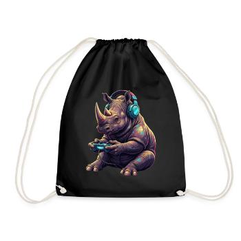 Rhino Gaming Animal Video Games Funny Rhino - Drawstring Bag - black - Front