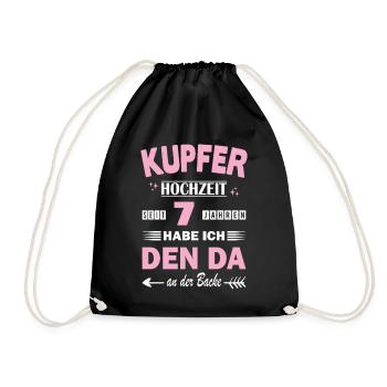 Kupferhochzeit 7 Hochzeitstag Jahrestag Ehefrau - Turnbeutel - Schwarz - Vorne