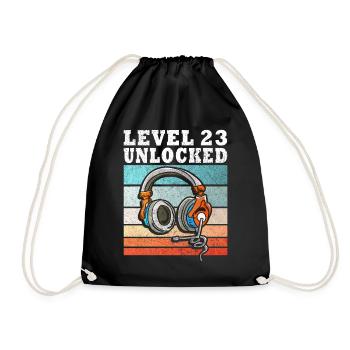 Level 23 Unlocked mit Kopfhörern - Turnbeutel - Schwarz - Vorne