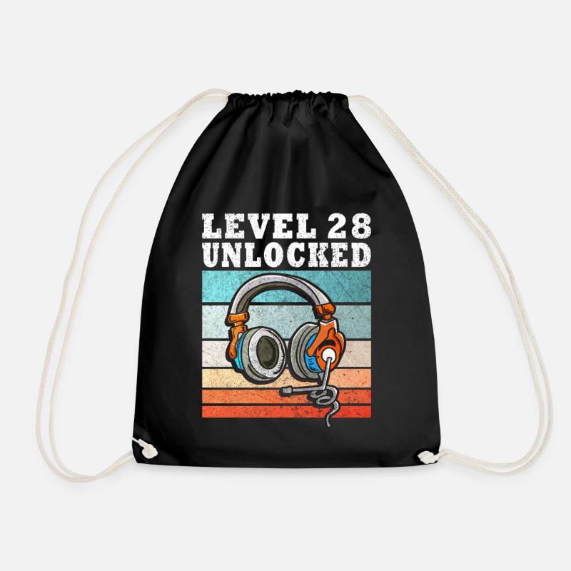 Level 28 Unlocked Kopfhörer Motiv - Turnbeutel - Schwarz