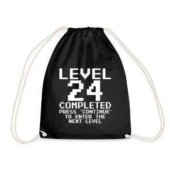 Level 24 Abgeschlossen – Pixel Retro - Turnbeutel - Schwarz - Vorne