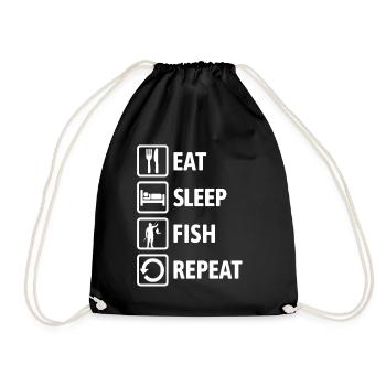 Eat Sleep Fish Repeat - Fishing - Catching Fish - Drawstring Bag - black - Front