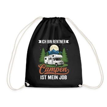 Retired job: camping! – Humorous camper design - Drawstring Bag - black - Front