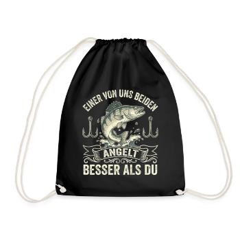 "Besser als Du" – Lustiges Zander-Angler Shirt - Turnbeutel - Schwarz - Vorne