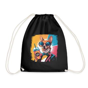 Corgi in retro look with drink and style - Drawstring Bag - black - Front