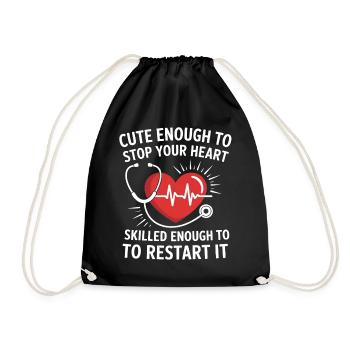Heart restart motif with stethoscope - Drawstring Bag - black - Front