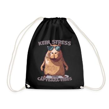 Capybara Saying No Stress Only Vibes - Drawstring Bag - black - Front