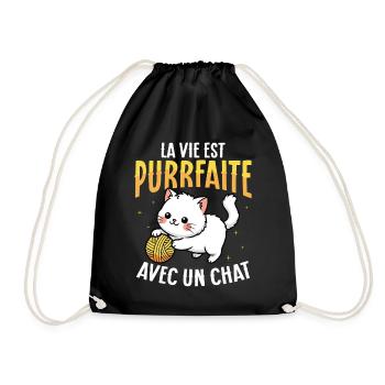 Life purrs with a cute cat - Drawstring Bag - black - Front