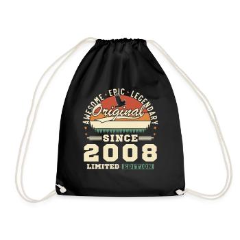 2008 Vintage Retro Birthday Gift - Drawstring Bag - black - Front
