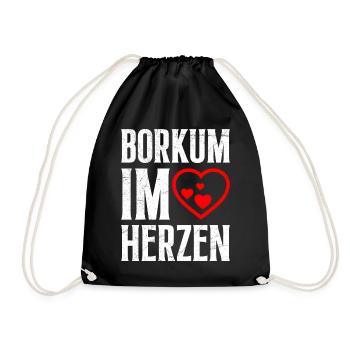 Nordsee Urlaub BORKUM IM HERZEN Lustiges - Turnbeutel - Schwarz - Vorne