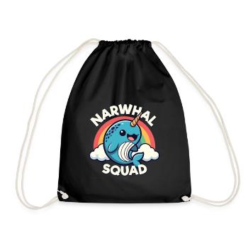 Narwhal Squad Cute Cartoon Rainbow Marine Animal - Drawstring Bag - black - Front