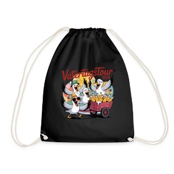 Father's Day Tour 2026 Funny Seagulls with Handcarts - Drawstring Bag - black - Front