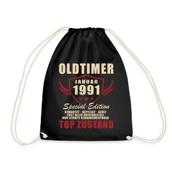 35th Birthday Gift Classic Car January 1991 - Drawstring Bag - black - Front