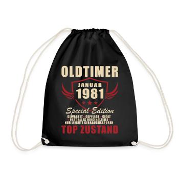 45th Birthday Gift Classic Car January 1981 - Drawstring Bag - black - Front
