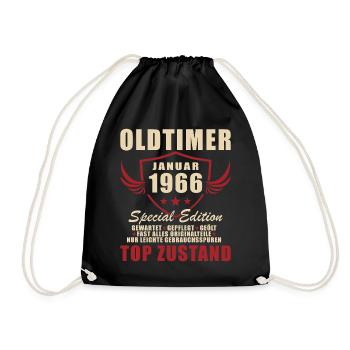 60. Geburtstag Geschenk Oldtimer Januar 1966 - Turnbeutel - Schwarz - Vorne