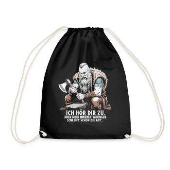 Viking Viking Legend Sailor Odin Raven Fighter - Drawstring Bag - black - Front
