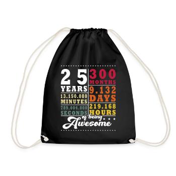 25 ans 300 mois 9 132 jours 219 168 heures - Sac de sport léger - noir - Devant