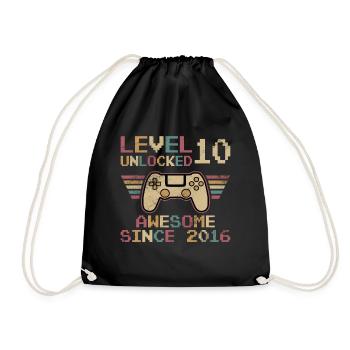 Level 10 Unlocked Gamer 10 Birthday Gift - Drawstring Bag - black - Front