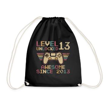13th Birthday Boys Gamer Level 13 Unlocked - Drawstring Bag - black - Front
