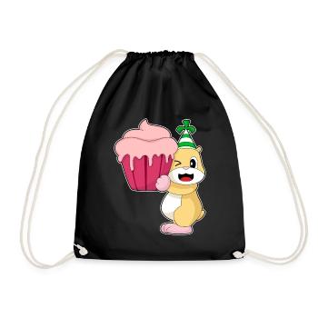 Hamster Birthday Cupcake - Drawstring Bag - black - Front