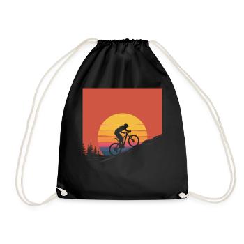 Mountain Biker Sunset Silhouette - Drawstring Bag - black - Front