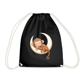 Sleeping monkey on moon pillow - Drawstring Bag - black - Front