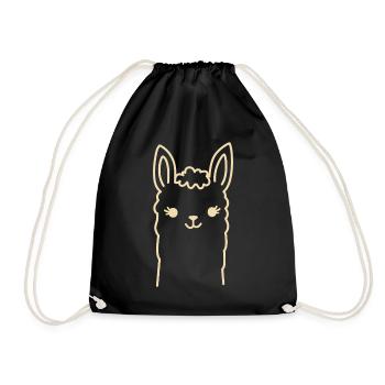 Cute Alpaca Llama Head Line Art - Drawstring Bag - black - Front