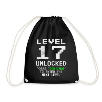 Level Unlocked Gamer Geburtstag 17 Jahre - Turnbeutel - Schwarz - Vorne