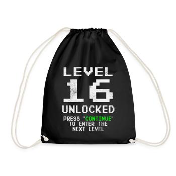 Level Unlocked Gamer Geburtstag 16 Jahre - Turnbeutel - Schwarz - Vorne