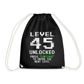 Level 45 unlocked - Gamer - Geburtstag - Geschenk - Turnbeutel - Schwarz - Vorne