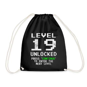 Gamer Level 19 Unlocked - Gaming - Drawstring Bag - black - Front