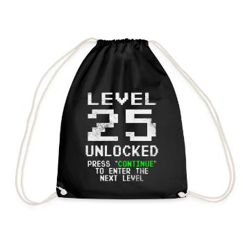 Level 25 Unlocked Shirt 25. Geburtstag Shirt - Turnbeutel - Schwarz - Vorne