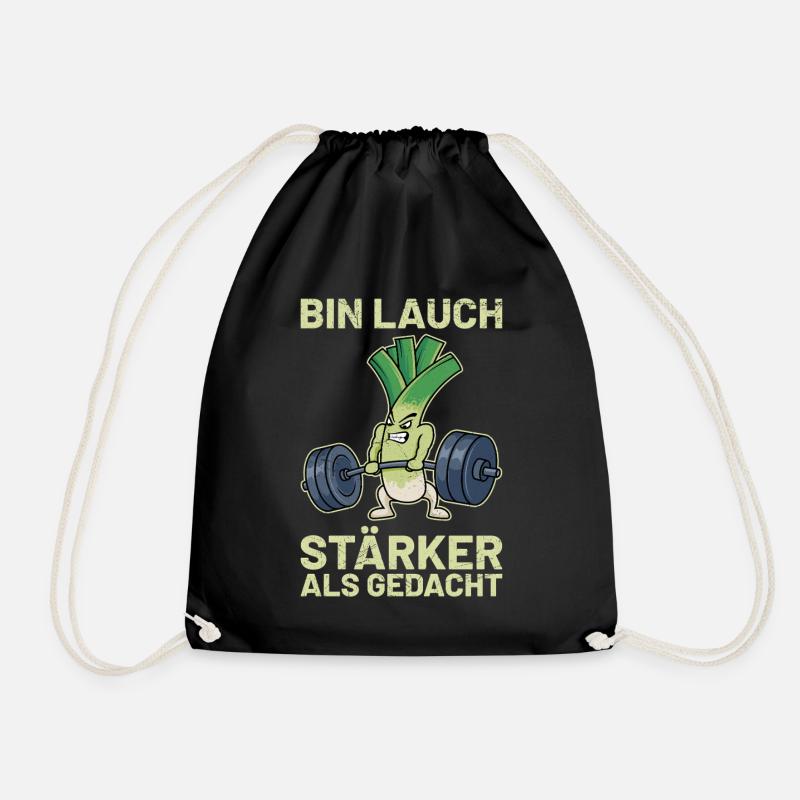 Weightlifter BIN LEEK STRONGER THAN EXPECTED Funny - Drawstring Bag - black