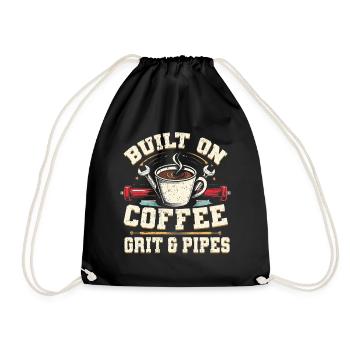 Rohrleger Rohrleitungsbauer Coffee Grit & Pipes - Turnbeutel - Schwarz - Vorne