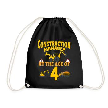 Construction Party 4th Birthday 4 Years Old truck - Drawstring Bag - black - Front