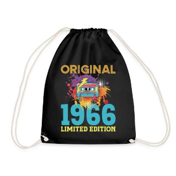 60 Year Old Birthday 1966 Retro Vintage Cassette - Drawstring Bag - black - Front